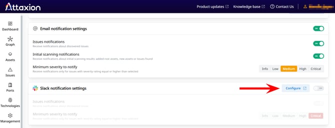 Configuring Slack notification settings in Attaxion