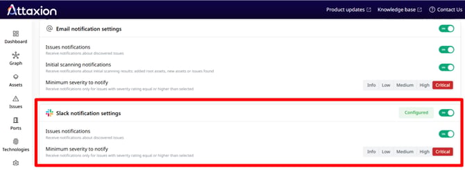 Slack notification settings in Attaxion