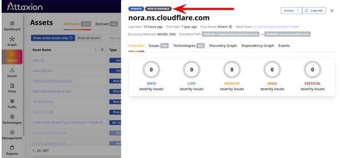 Grayed-out assets are tagged as non-scannable in the "Asset details" view