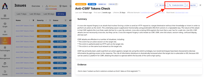 Creating a Jira ticket from Attaxion's GUI