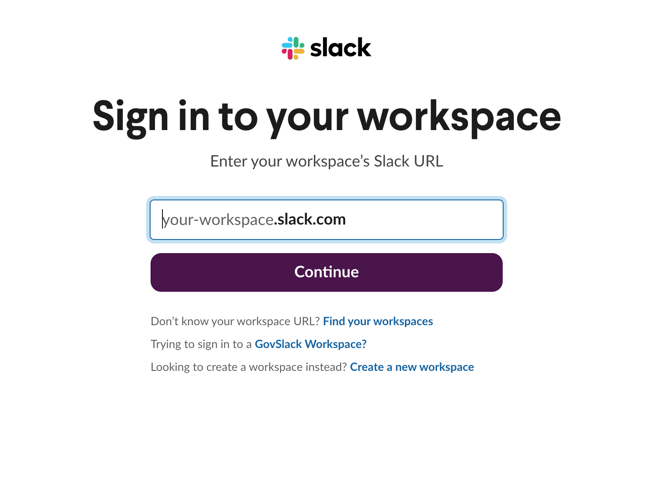 Signing in to Slack