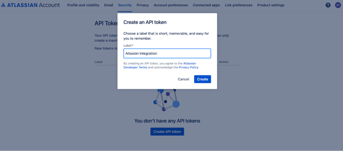 Creating an API token in Jira